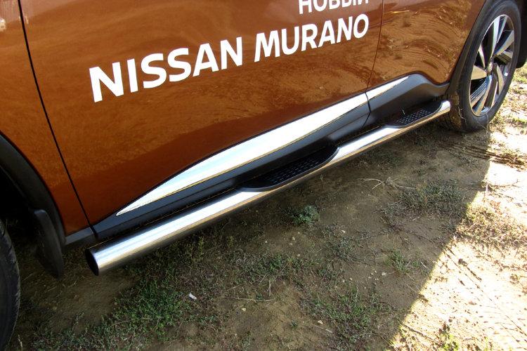 Защита порогов d76 с проступями Nissan Murano (2016)