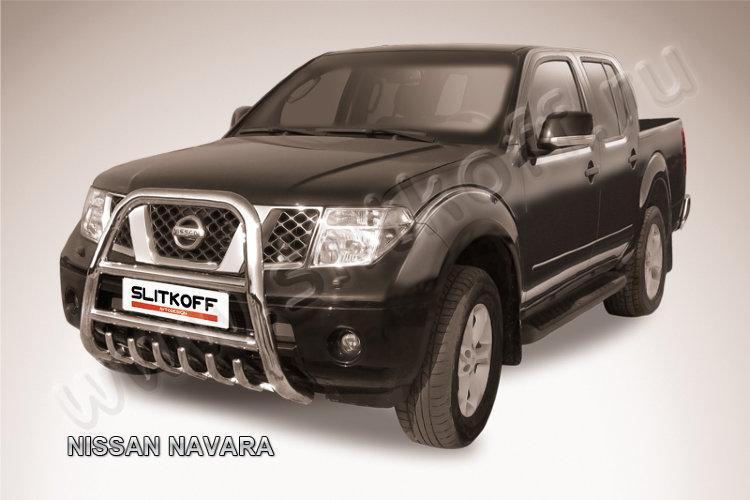 Кенгурятник d76 высокий с защитой картера Nissan Navara
