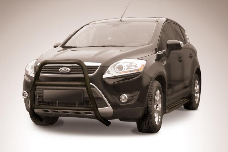 Кенгурятник d57 высокий с двумя перемычками черный Ford Kuga (2008)