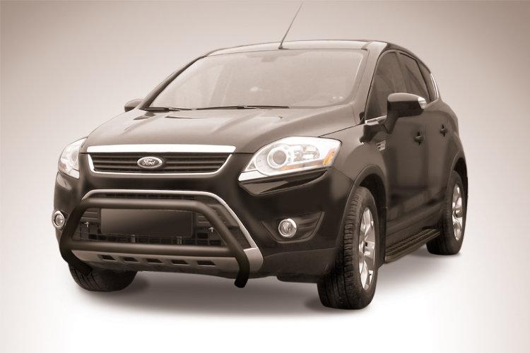Кенгурятник d57 низкий с перемычкой черный Ford Kuga (2008)