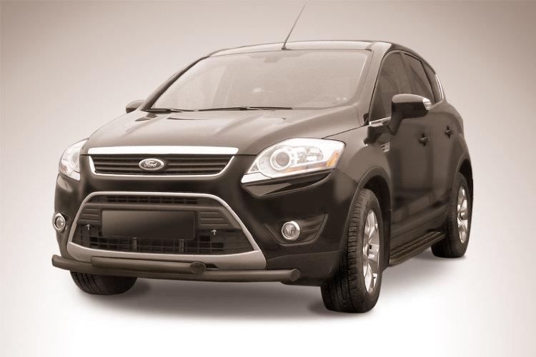 Защита переднего бампера d57+d57 двойная черная Ford Kuga (2008)