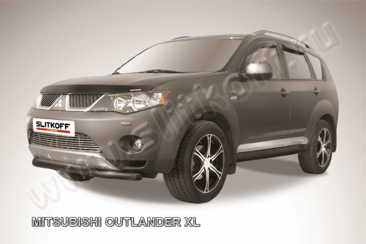 Защита переднего бампера d57+d42 двойная черная Mitsubishi Outlander XL (до 2010)