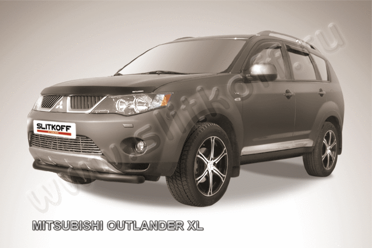 Защита переднего бампера d57 черная Mitsubishi Outlander XL (до 2010)