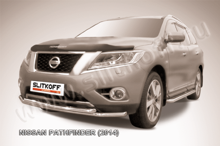 Защита переднего бампера d57+d57 двойная Nissan Pathfinder (2014)