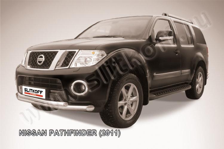 Защита переднего бампера d76+d57 двойная Nissan Pathfinder (2011)