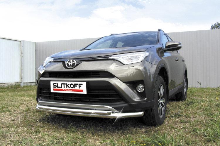 Защита переднего бампера d57+d42 двойная Toyota RAV4 (2015)