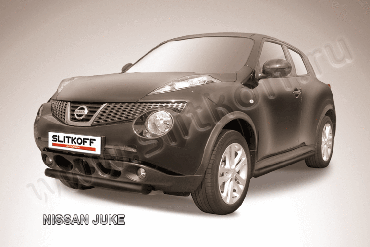 Защита переднего бампера d57 короткая черная Nissan Juke
