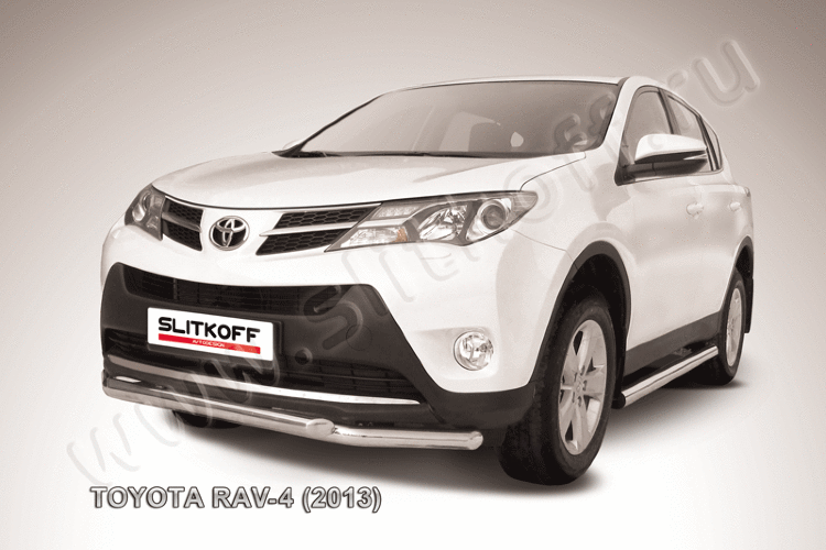 Защита переднего бампера d57+d57 двойная Toyota RAV-4 (2013)