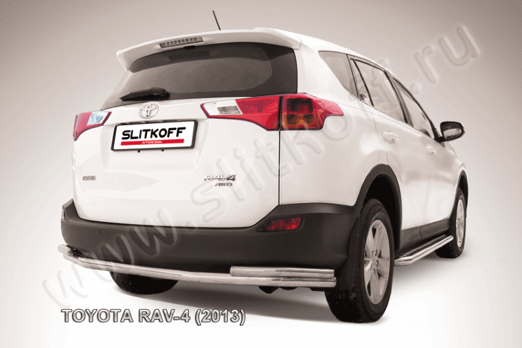 Защита заднего бампера d57+d42 двойная Toyota RAV-4 (2013)