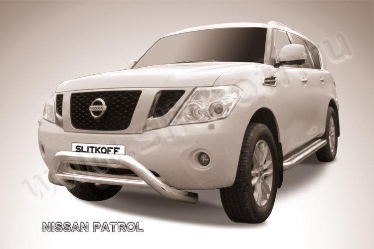 Защита переднего бампера d76+d76 двойная с профильной защитой картера Nissan Patrol
