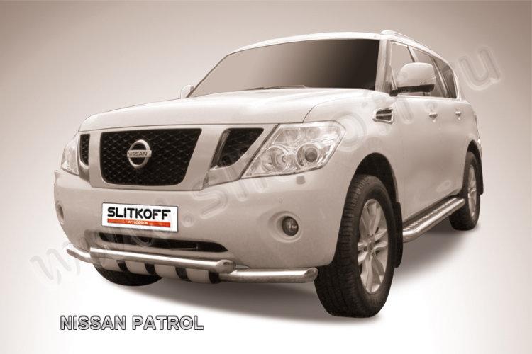 Защита переднего бампера d57+d57 двойная с ЗК Nissan Patrol