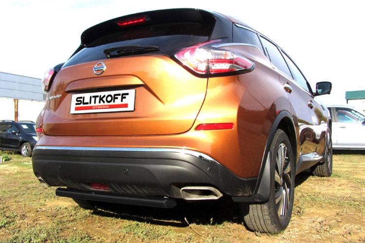 Защита заднего бампера d57 короткая черная Nissan Murano (2016)