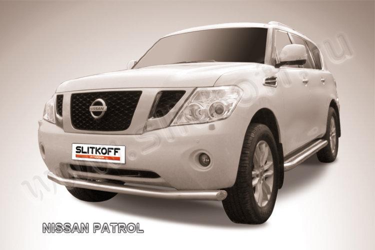 Кенгурятник d76 низкий широкий с ЗК Nissan Patrol