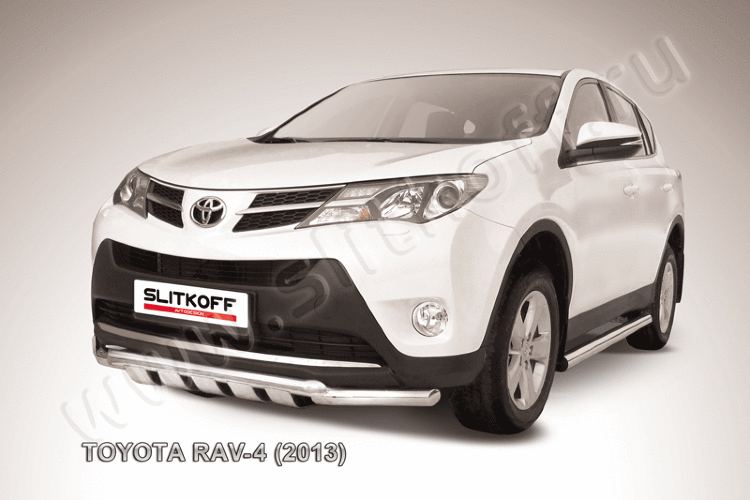 Защита переднего бампера d57+d57 с профильной ЗК Toyota RAV-4 (2013)