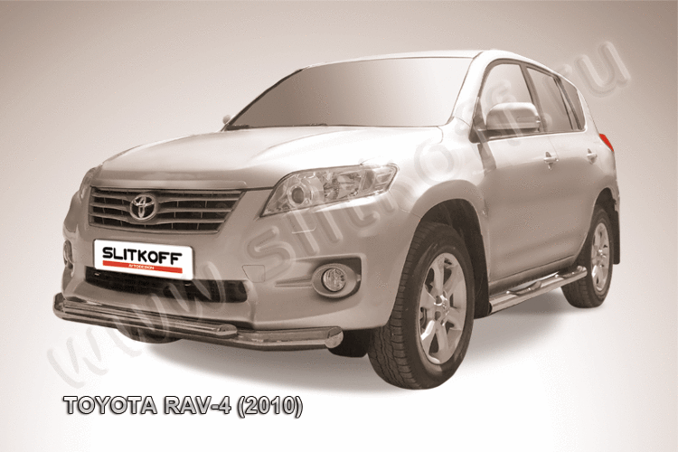 Защита переднего бампера d76+d57 двойная Toyota RAV-4 (2010)