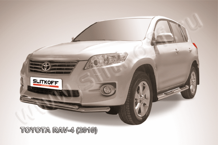 Защита переднего бампера d57+d42 двойная Toyota RAV-4 (2010)