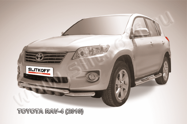 Защита переднего бампера d57+d57 с профильной защитой Toyota RAV-4 (2010)