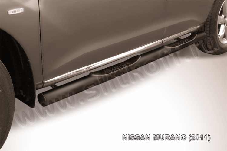 Защита порогов d76 с проступями черная Nissan Murano (2011)
