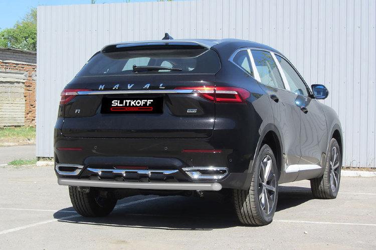 Защита заднего бампера d57 серебристая Haval F7 / Haval F7x