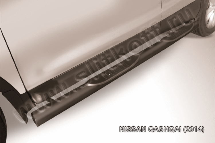 Защита порогов d76 с проступями черная Nissan QASHQAI (2014)