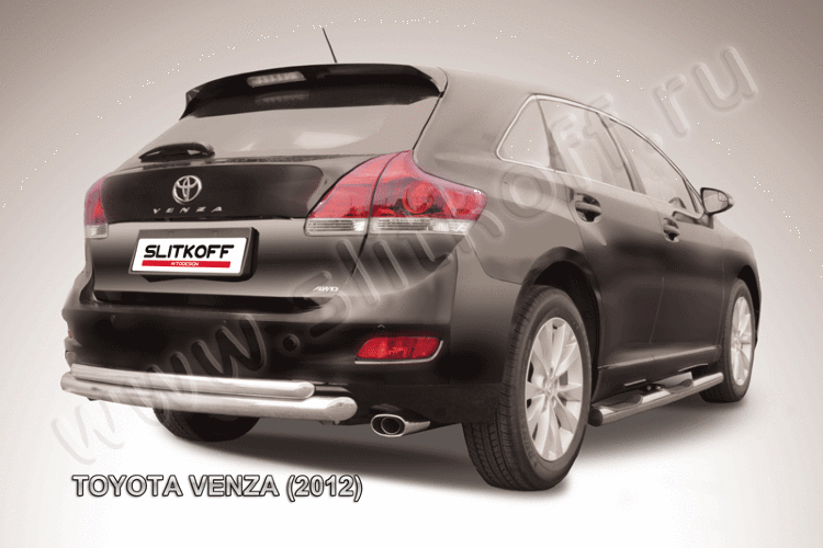 Защита заднего бампера d76+d57 двойная радиусная Toyota Venza (2012)