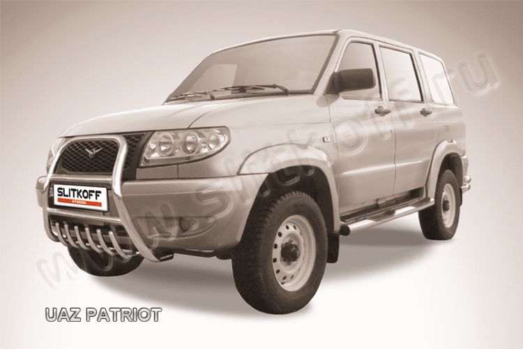 Кенгурятник d57 высокий с защитой картера UAZ Patriot