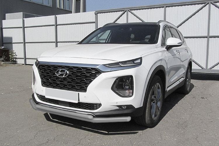Защита переднего бампера d57+d42 двойная серебристая Hyundai SANTA-FE (2018)