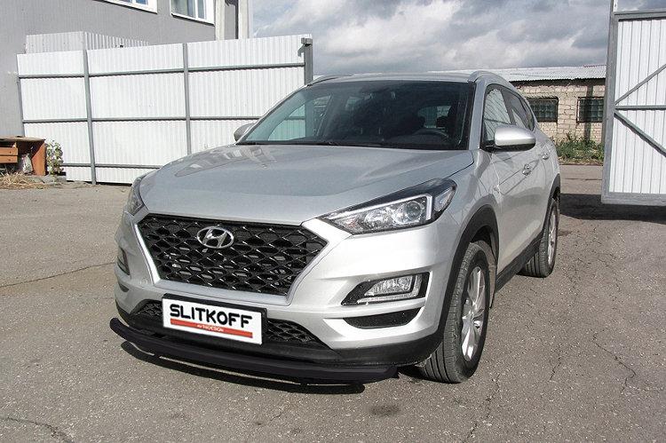 Защита переднего бампера d57 черная Hyundai Tucson (2018)