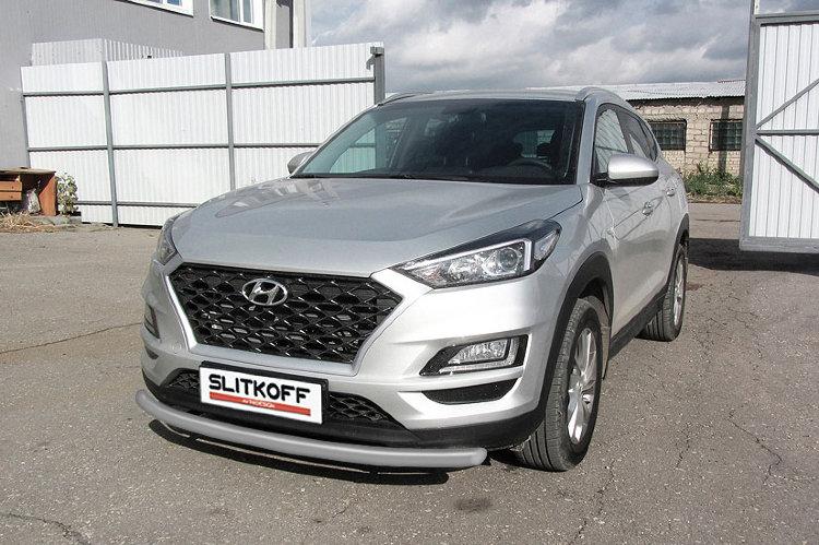 Защита переднего бампера d57 серебристая Hyundai Tucson (2018)
