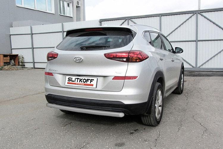 Защита заднего бампера d57 длинная серебристая Hyundai Tucson (2018)
