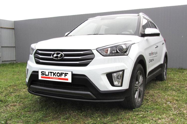 Защита переднего бампера d42 радиусная черная Hyundai CRETA 4WD 2016