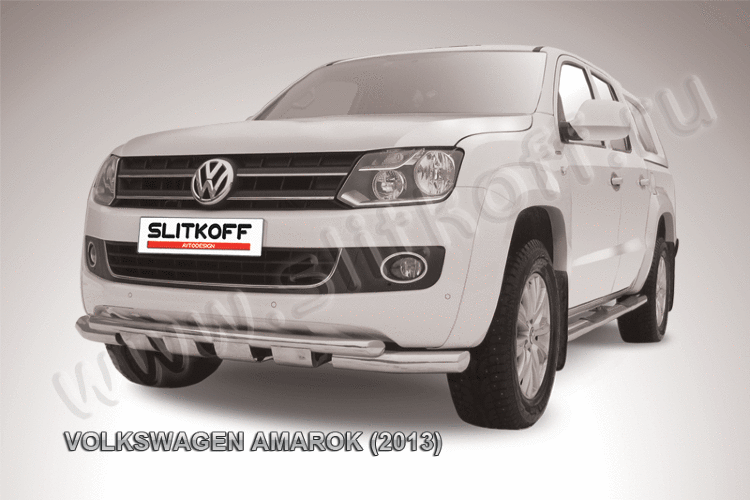 Защита переднего бампера d76+d57 двойная с профильной ЗК Volkswagen Amarok (2013)
