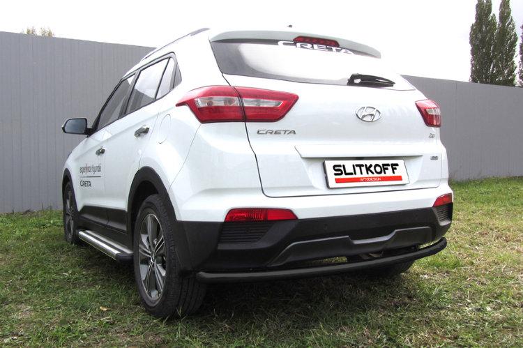 Защита заднего бампера d57 радиусная черная Hyundai CRETA 4WD 2016