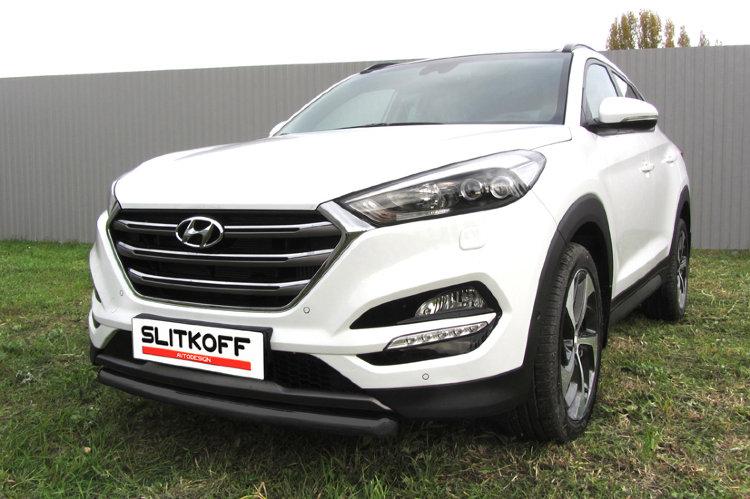 Защита переднего бампера d57 черная Hyundai Tucson 4WD (2015)