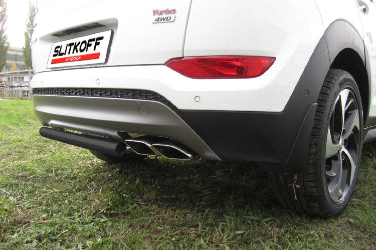 Защита заднего бампера d57 короткая черная Hyundai Tucson 4WD (2015)