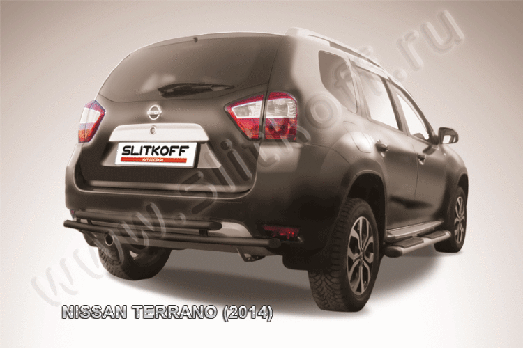 Защита заднего бампера d42+d42 двойная черная Nissan Terrano (2014)