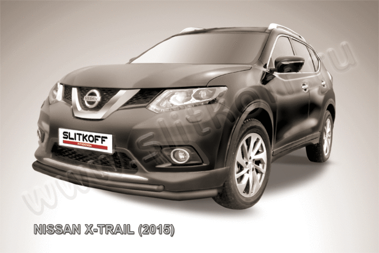 Защита переднего бампера d57+d42 двойная черная Nissan X-TRAIL (2015)