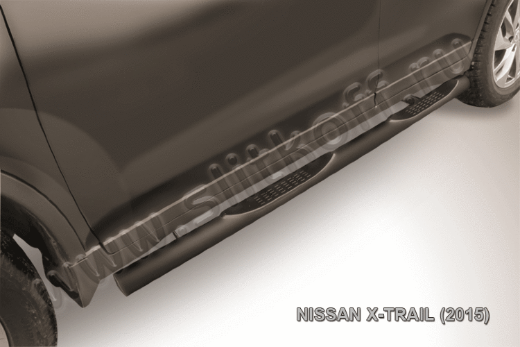 Защита порогов d76 с проступями черная Nissan X-TRAIL (2015)