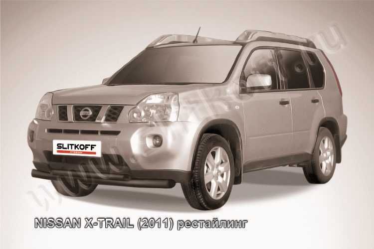 Защита переднего бампера d76+d57 двойная черная Nissan X-Trail (2011) Рестайлинг