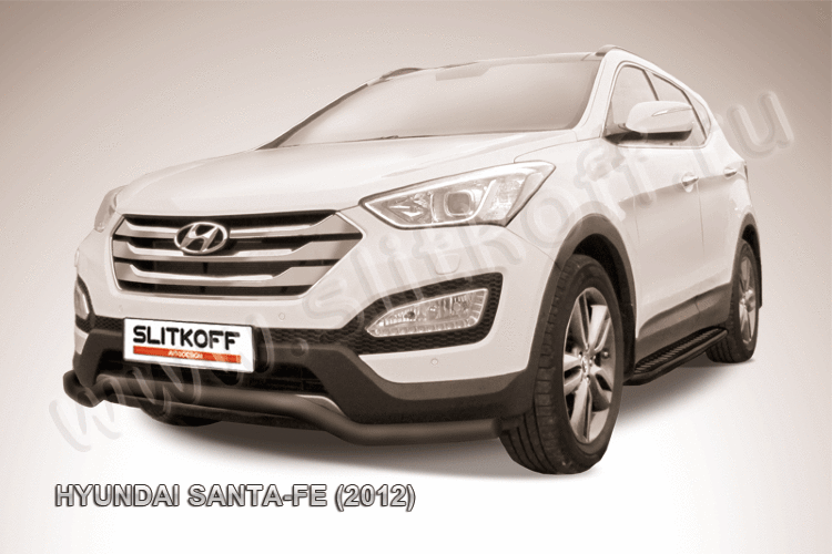 Защита переднего бампера d57 "волна" черная Hyundai Santa Fe (2012)