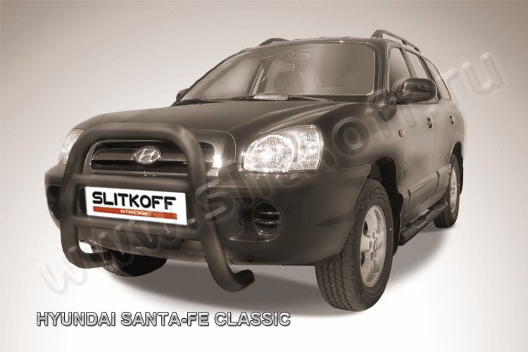 Кенгурятник d76 высокий черный Hyundai Santa Fe Classic (Таганрог)