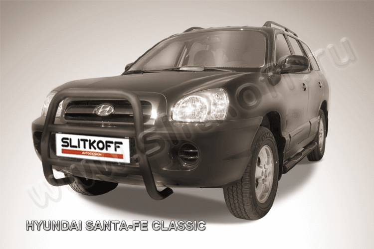 Кенгурятник d57 высокий черный Hyundai Santa Fe Classic (Таганрог)