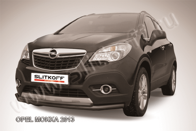 Защита переднего бампера d57+d42 двойная длинная черная Opel Mokka (2013)