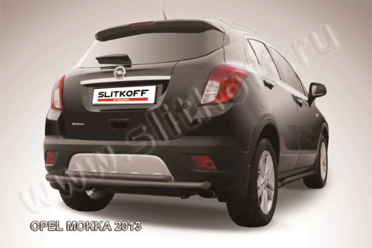 Защита заднего бампера d57+d42 двойная радиусная черная Opel Mokka (2013)