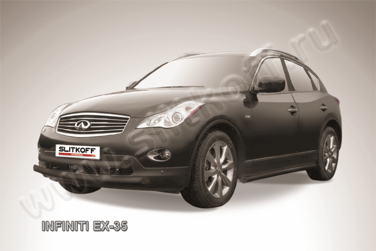 Защита переднего бампера d57+d57 двойная широкая черная Infiniti EX-35