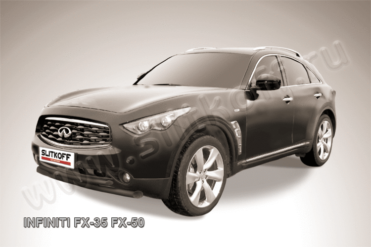 Защита переднего бампера d76+d57 двойная черная Infiniti FX-35; FX-50