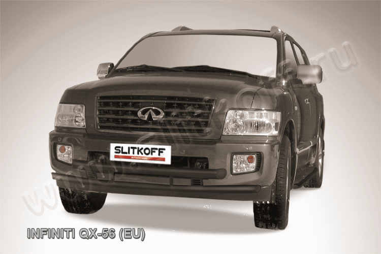 Защита переднего бампера d76+d57 двойная черная Infiniti QX-56