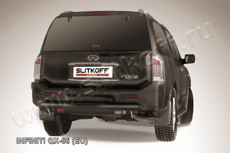 Защита заднего бампера d76 c проступями черная Infiniti QX-56