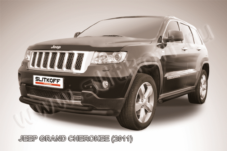 Защита переднего бампера d76+d57 двойная радиусная черная JEEP Grand Cherokee (2011)
