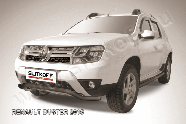 Защита переднего бампера d57 бампера "волна" черная Renault Duster (2015)